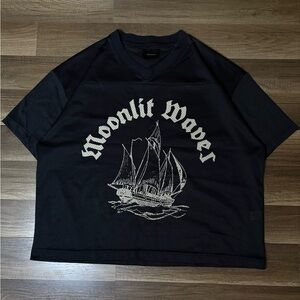 PacSun Moonlit Waves Graphic Mesh Black Men's S Short Sleeve Nautical T-Shirt